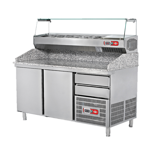 Refrigerated Pizza Preparation Counter with Granite Top